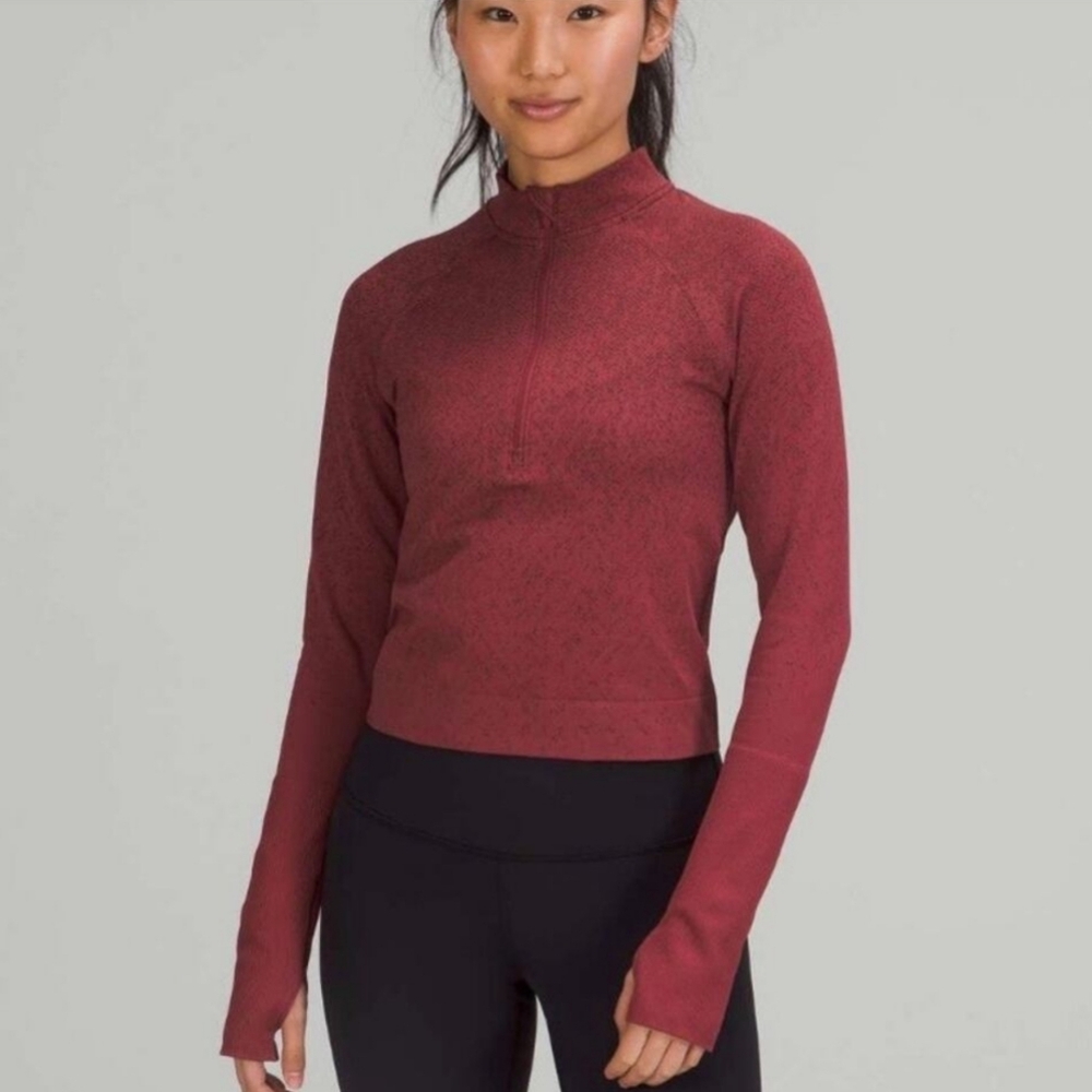 Lululemon Rest Less 1/2 Zip Cropped Top in Red Size 4